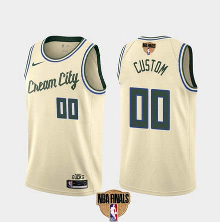 Men's Milwaukee Bucks Customized 2021 NBA Finals Cream City Stitched Jersey